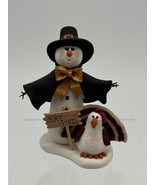 Polymer Clay Snowman Pilgrim w/ Turkey Thanksgiving Eat Pork - $13.09