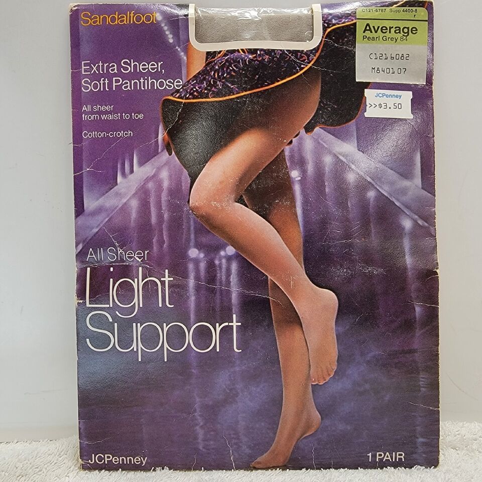 Vtg JCPenney Pantyhose All Sheer Light Support Sandalfoot Pearl Gray Ave... - $8.68