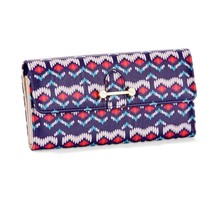 No Boundaries Ladies Clutch Wallet Blue Tribal With Gold Accents NEW - £10.73 GBP