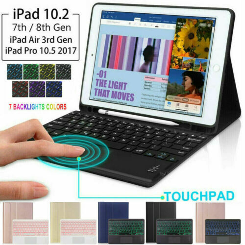 For iPad 7th 8th Gen 10.2" 2020 Touchpad Backlit Bluetooth Keyboard Leather Case