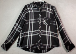 Raits Shirt Womens XS Black White Plaid Flannel 100% Rayon Collared Button Down - £21.07 GBP