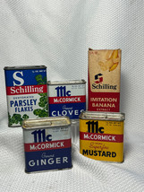 Vtg McCormick Schilling The Genuine Bee Brand Tin Cooking Kitchen Spice Lot Of 5 - £27.93 GBP