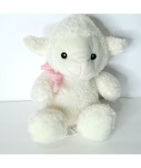 Plush Lamb Stuffed Animal 8&quot; Sheep Cream &amp; Pink Checkered Bow Easter Soft - £14.00 GBP