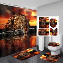 4 Pcs Leopard Cheetah Shower Curtain Set with Rugs - £27.17 GBP