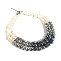 Faux Pearl Gray White Necklace Womens Fashion Costume Jewelry 17" Length - $23.38