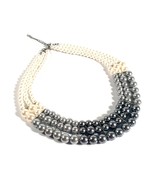 Faux Pearl Gray White Necklace Womens Fashion Costume Jewelry 17&quot; Length - £18.27 GBP