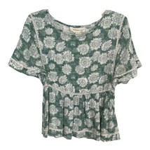 Dance &amp; Marvel Womens Shirt Size Small Green Floral Lace Peasant Short Sleeve - £13.91 GBP