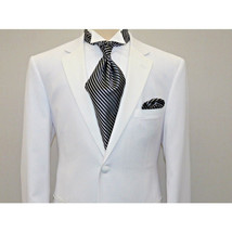 Men Renoir  Tuxedo Two Button Notch Formal with Satin Lapel trims 201-6 White image 3
