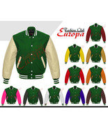 Green  Varsity  Letterman Wool Jacket with  Real Leather Sleeves XS-4XL - £68.02 GBP