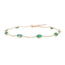 Natural 18K Yellow Gold Oval Cut Emerald Bracelet, Mothers Day Gifts, Handmade - £194.29 GBP