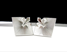 Swank Vintage Cufflinks Fleur De Lis Diamond-Shape Starburst Men&#39;s Silvertone 1&quot; - £18.91 GBP