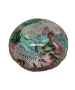 Murano Small Glass Paperweight White Lattice Filigree Colorful Twisted R... - £65.90 GBP