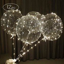 12Pc White Led Balloons Party Balloons 22 Inch With Batteries Clear Balloons Tra - £35.33 GBP