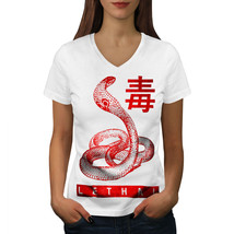 Wellcoda Deadly Cobra Bite Womens V-Neck T-shirt, Lethal Graphic Design Tee - £16.12 GBP