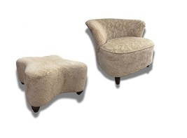 Cream Club Chair &amp; Matching Ottoman - $540.00