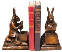 Bookends Bookend TRADITIONAL Lodge Rabbit Resin Hand-Painted Carved Hand-Cast - £199.03 GBP