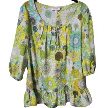 Liberty of London Summer Women`s Yellow Green Sunflower Print Boho Top S... - $19.92