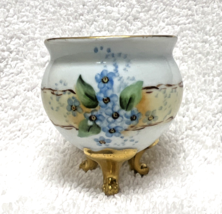 Vintage Handpainted Porcelain Floral Gold Accents Footed Open Salt Cella... - $14.36