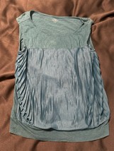 Ann Taylor LOFT Pleated Front Blouse Size Small Blue Green Sleeveless Top - $14.00