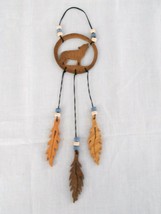 NEW HAND MADE WOOD FULL BODY HOWLING WOLF DREAM CATCHER w 3 DANGLING FEA... - $7.99