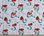 Cotton The Little Mermaid Ariel Free as the Sea White Fabric Print BTY D... - $10.95
