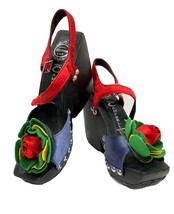 Jeffrey Campbell Havana Last Blue Red Blk Yellow GreenFloral Platform Wedge sz5M - £28.48 GBP