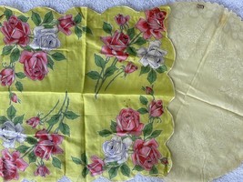 Vintage Nassan Craft Hand Rolled Hankies (2) Floral Roses NWT 1950s Yell... - $23.76
