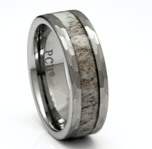 Deer Antler Ring Tungsten Carbide Mens Hammered Wedding Band/Gift 8mm  7... - £66.84 GBP