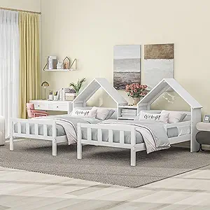 Merax Double Twin Size Platform Bed with House-Shaped Headboard and a Bu... - $626.99