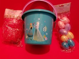 Disney Frozen Easter Basket Kit Princess Plastic Tote Grass Treat Container Eggs - £8.11 GBP