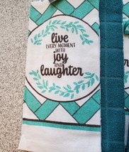 Kitchen Linens Set 7pc Towels Dishcloths Mitts Blue Turquoise, Live Joy Laughter image 2
