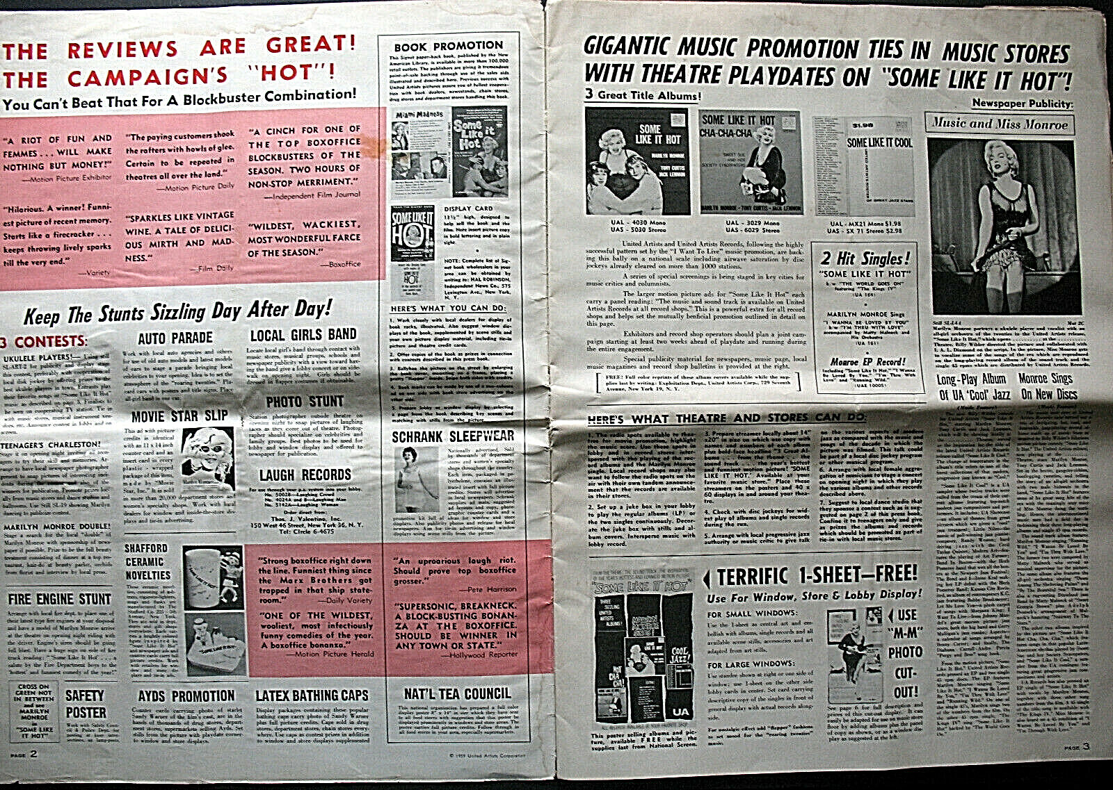 MARILYN MONROE:BILLY WILDER:DIR: (SOME LIKE IT HOT) ORIG,1959 MOVIE PRESSBOOK * Item image 2