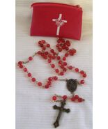 Catholic Religious Rosary Red Beads Red Vinyl Pouch Metal Crucifix Cross - €8,55 EUR