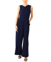 New Donna Ricco Navy Blue Career Wide Leg Jumpsuit Size 16 - £60.31 GBP