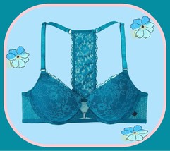 38C Teal Posey Lace Front Close Extreme Lift Victorias Secret Plunge PU UW Bra - £29.86 GBP