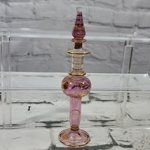 Vintage Perfume Bottle Glass Dropper Pink Gold Pedestal Made In Egypt  - $49.49