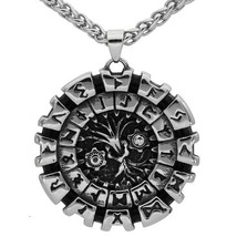 Viking Yggdrasil Circle of Life Necklace Stainless Steel Norse Tree Runes Amulet - £21.49 GBP