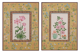 Pink Flower Miniature Handmade Painting wall Decor set of 2 11x8 Inches - £156.50 GBP
