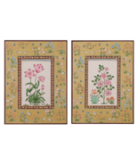 Pink Flower Miniature Handmade Painting wall Decor set of 2 11x8 Inches - £111.09 GBP