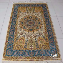 3&#39; x 5&#39; Yellow Persian Handmade Silk Rugs Oriental Medallion Traditional Carpets - £599.51 GBP