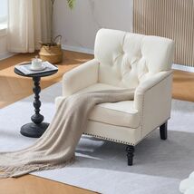 Beige Tufted Club Accent Chair - Mid-Century Modern Reading Armchair - $148.99