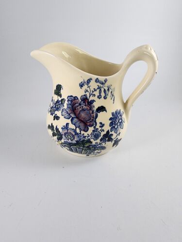 Primary image for Vintage Old Silver Lustre Pitcher by Myott Staffordshire England Blue Flower 5"