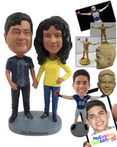 Personalized Bobblehead Happy couple wearing nice t-shirt and sweatshirt... - £125.00 GBP