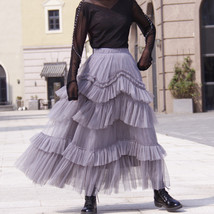 Gray Tiered Tulle Skirt Outfit Women Custom Plus Size Full Holiday Tulle Skirts image 3