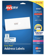 Avery 1" x 2-5/8" Address Labels Laser Inkjet 300 Labels 10 Sheets 5160 - $6.99