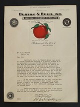 1924 antique BURTON BRIEL richmond va LETTERHEAD regarding APPLE supply - £37.78 GBP