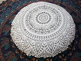 Traditional Jaipur Silver Ombre Mandala Floor Cushion, Large Decorative Throw Pi - $49.99