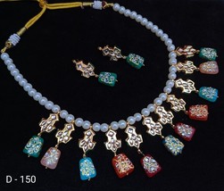 Kundan Meena Wear 1 layer Muslim Punjabi Bridal Earrings Jewelry Necklace Set - £24.27 GBP