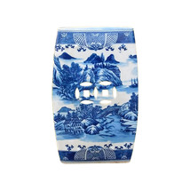 Chinese Blue and White Blue Willow Square Garden Stool 18&quot; - £316.47 GBP