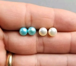 Pearl Stud Earrings 6mm Freshwater Teal Blue &amp; White Sterling Silver 2 P... - $15.84